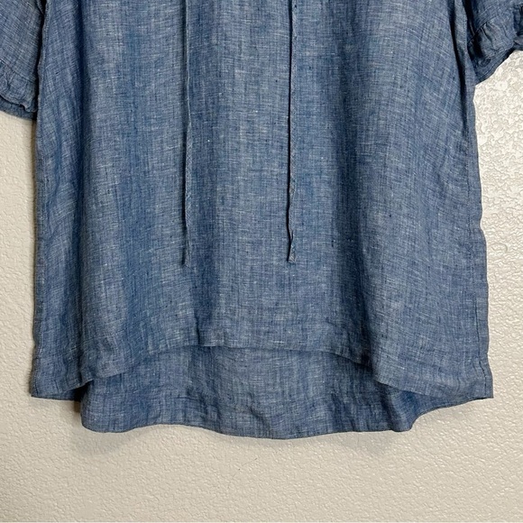 Sanctuary 100% Linen Chambray Lace Up Ruffled Sleeves Top, Sz Large - Picture 5 of 12